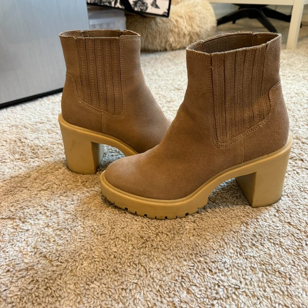 Dolce Vita Caster H2O Ankle Booties Brown Suede Size US 8 Closed Toe Block Heel